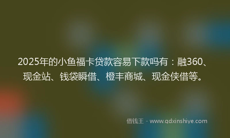 2025年的小鱼福卡贷款容易下款吗有：融360、现金站、钱袋瞬借、橙丰商城、现金侠借等。