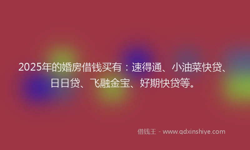 2025年的婚房借钱买有：速得通、小油菜快贷、日日贷、飞融金宝、好期快贷等。