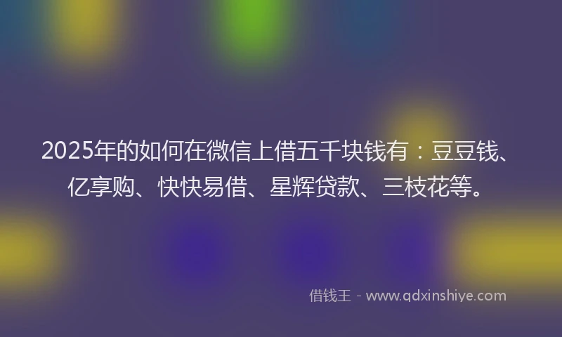 2025年的如何在微信上借五千块钱有：豆豆钱、亿享购、快快易借、星辉贷款、三枝花等。