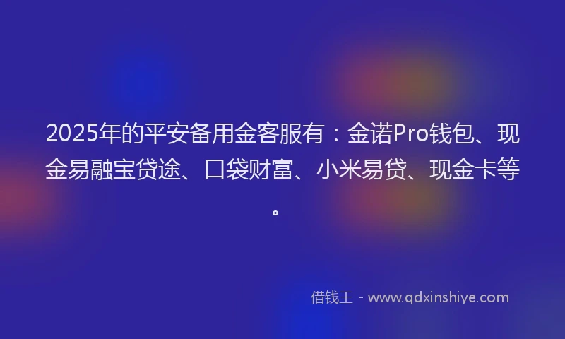 2025年的平安备用金客服有：金诺Pro钱包、现金易融宝贷途、口袋财富、小米易贷、现金卡等。