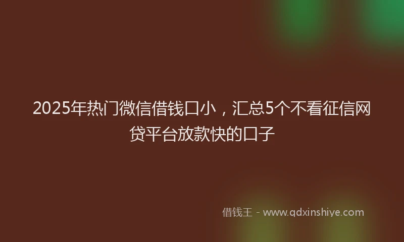 2025年热门微信借钱口小，汇总5个不看征信网贷平台放款快的口子