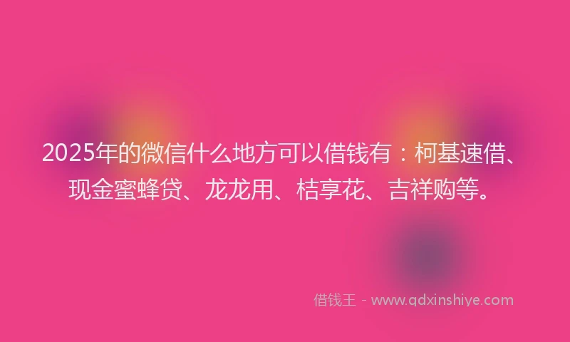 2025年的微信什么地方可以借钱有：柯基速借、现金蜜蜂贷、龙龙用、桔享花、吉祥购等。