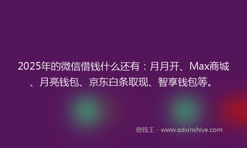 2025年的微信借钱什么还有：月月开、Max商城、月亮钱包、京东白条取现、智享钱包等。