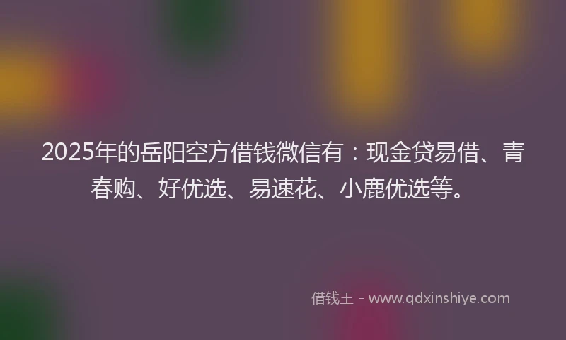 2025年的岳阳空方借钱微信有：现金贷易借、青春购、好优选、易速花、小鹿优选等。
