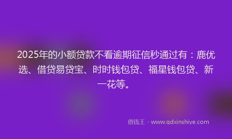 2025年的小额贷款不看逾期征信秒通过有：鹿优选、借贷易贷宝、时时钱包贷、福星钱包贷、新一花等。