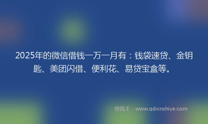 2025年的微信借钱一万一月有：钱袋速贷、金钥匙、美团闪借、便利花、易贷宝盒等。