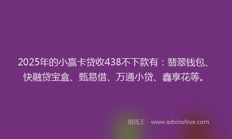 2025年的小赢卡贷收438不下款有：翡翠钱包、快融贷宝盒、甄易借、万通小贷、鑫享花等。