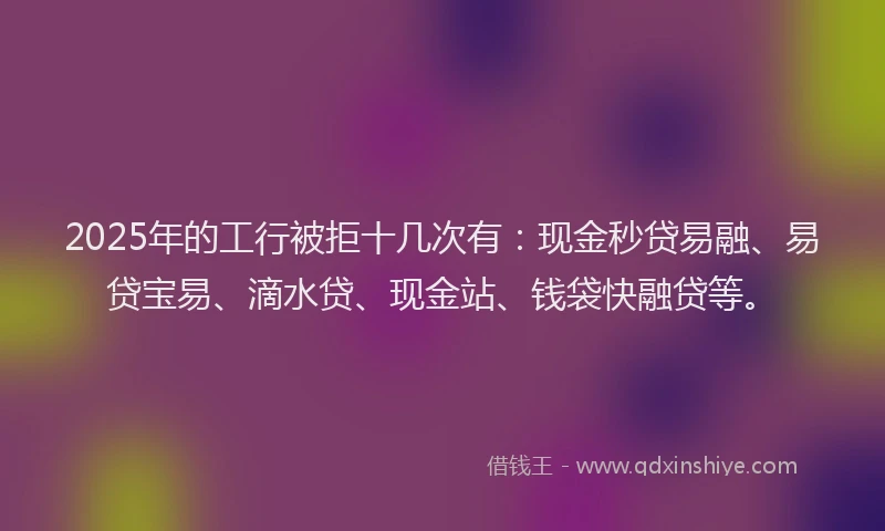 2025年的工行被拒十几次有：现金秒贷易融、易贷宝易、滴水贷、现金站、钱袋快融贷等。