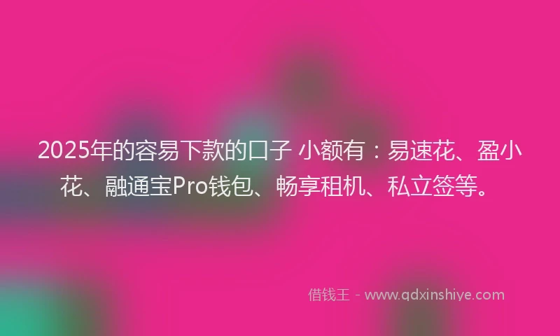 2025年的容易下款的口子 小额有：易速花、盈小花、融通宝Pro钱包、畅享租机、私立签等。