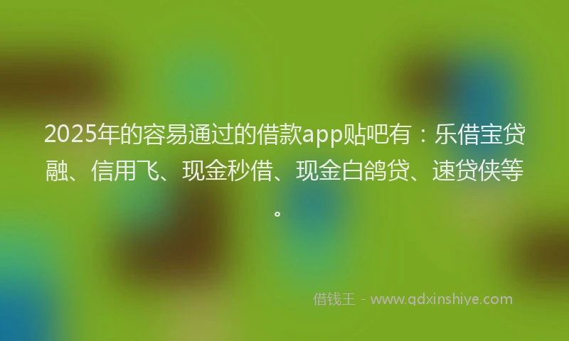2025年的容易通过的借款app贴吧有：乐借宝贷融、信用飞、现金秒借、现金白鸽贷、速贷侠等。