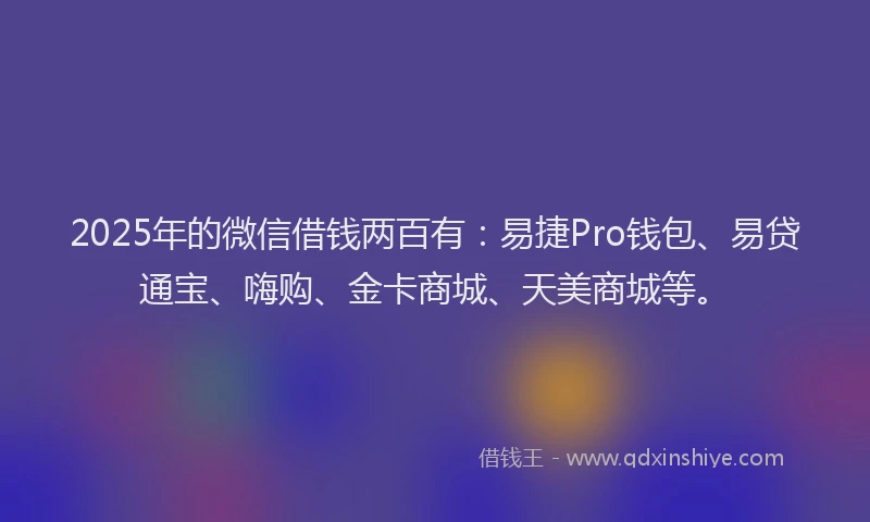 2025年的微信借钱两百有：易捷Pro钱包、易贷通宝、嗨购、金卡商城、天美商城等。