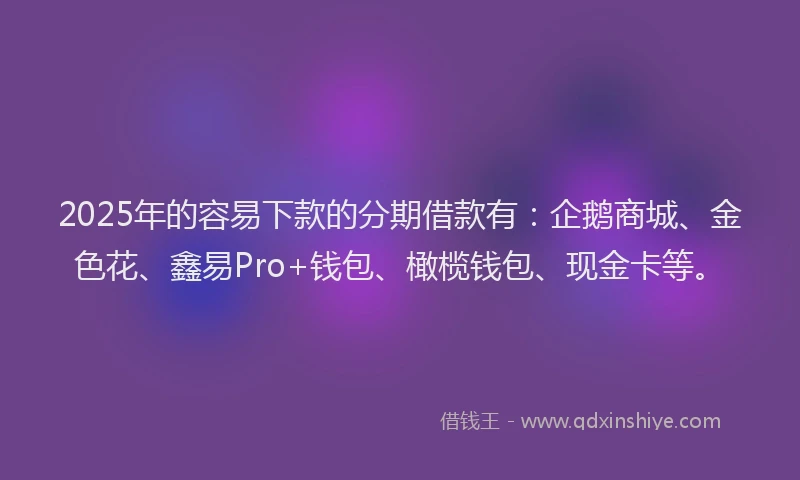 2025年的容易下款的分期借款有：企鹅商城、金色花、鑫易Pro+钱包、橄榄钱包、现金卡等。