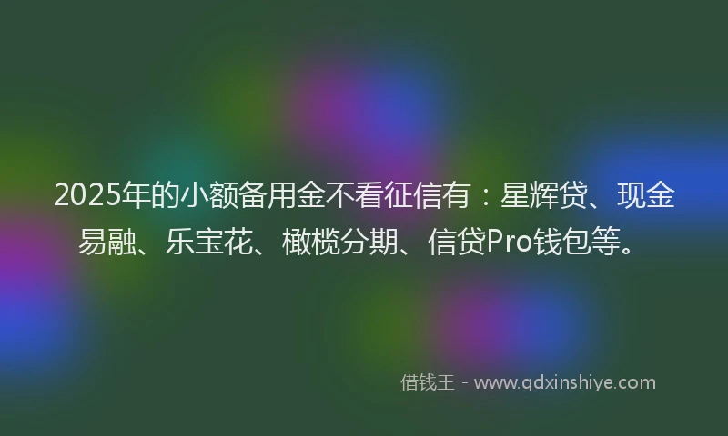 2025年的小额备用金不看征信有：星辉贷、现金易融、乐宝花、橄榄分期、信贷Pro钱包等。