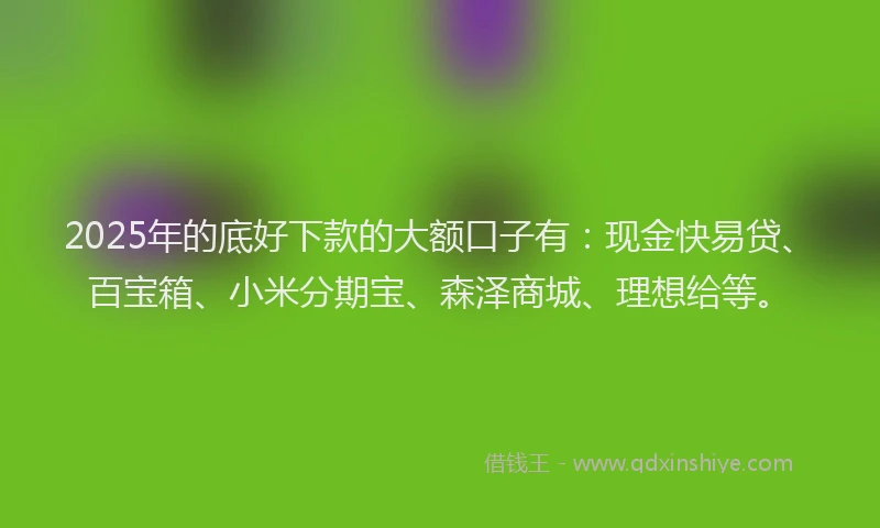 2025年的底好下款的大额口子有：现金快易贷、百宝箱、小米分期宝、森泽商城、理想给等。