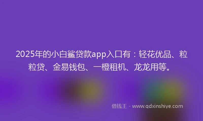 2025年的小白鲨贷款app入口有：轻花优品、粒粒贷、金易钱包、一橙租机、龙龙用等。