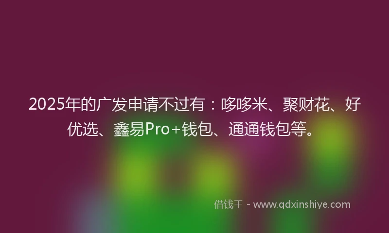 2025年的广发申请不过有：哆哆米、聚财花、好优选、鑫易Pro+钱包、通通钱包等。