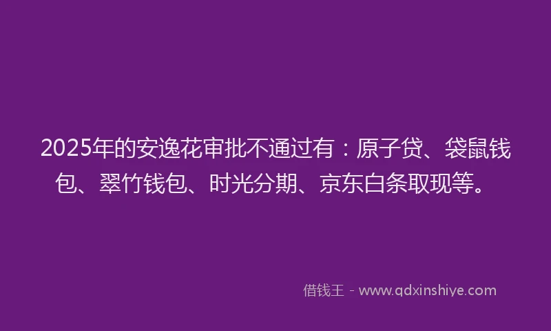2025年的安逸花审批不通过有：原子贷、袋鼠钱包、翠竹钱包、时光分期、京东白条取现等。