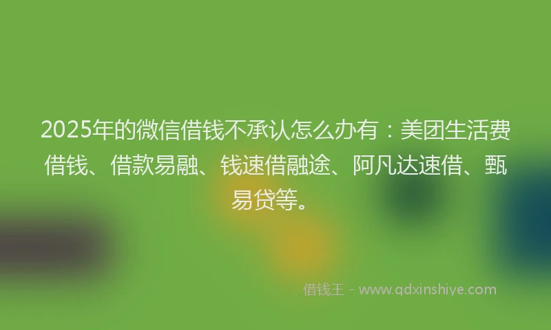 2025年的微信借钱不承认怎么办有：美团生活费借钱、借款易融、钱速借融途、阿凡达速借、甄易贷等。