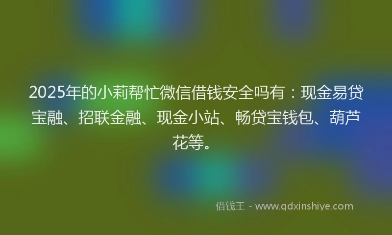 2025年的小莉帮忙微信借钱安全吗有：现金易贷宝融、招联金融、现金小站、畅贷宝钱包、葫芦花等。