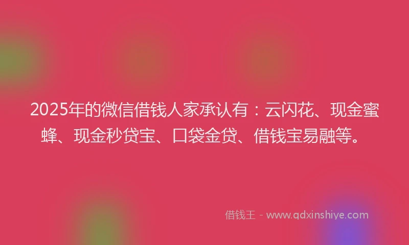 2025年的微信借钱人家承认有：云闪花、现金蜜蜂、现金秒贷宝、口袋金贷、借钱宝易融等。