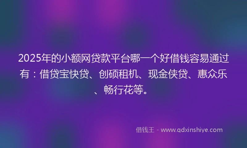 2025年的小额网贷款平台哪一个好借钱容易通过有：借贷宝快贷、创硕租机、现金侠贷、惠众乐、畅行花等。