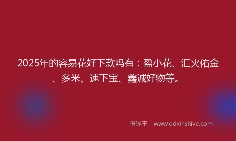 2025年的容易花好下款吗有：盈小花、汇火佑金、多米、速下宝、鑫诚好物等。