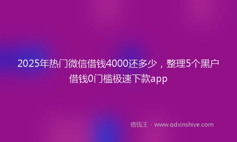 2025年热门微信借钱4000还多少，整理5个黑户借钱0门槛极速下款app