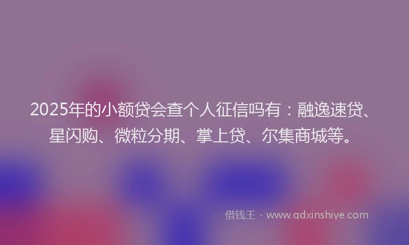 2025年的小额贷会查个人征信吗有：融逸速贷、星闪购、微粒分期、掌上贷、尔集商城等。