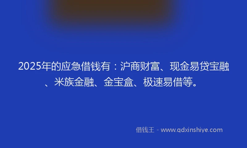 2025年的应急借钱有：沪商财富、现金易贷宝融、米族金融、金宝盒、极速易借等。