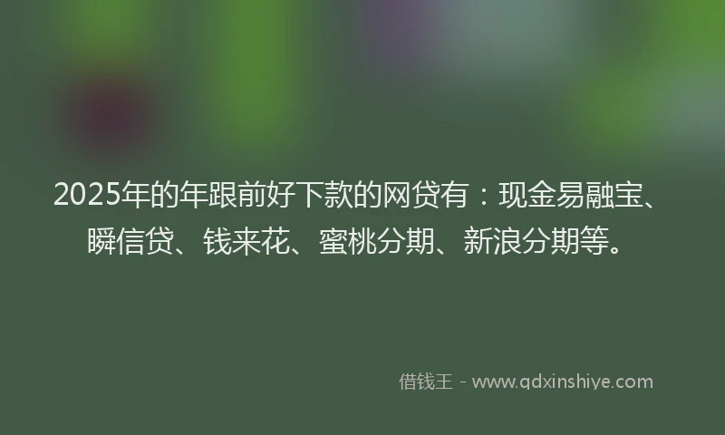 2025年的年跟前好下款的网贷有：现金易融宝、瞬信贷、钱来花、蜜桃分期、新浪分期等。
