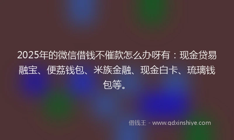 2025年的微信借钱不催款怎么办呀有：现金贷易融宝、便荔钱包、米族金融、现金白卡、琉璃钱包等。