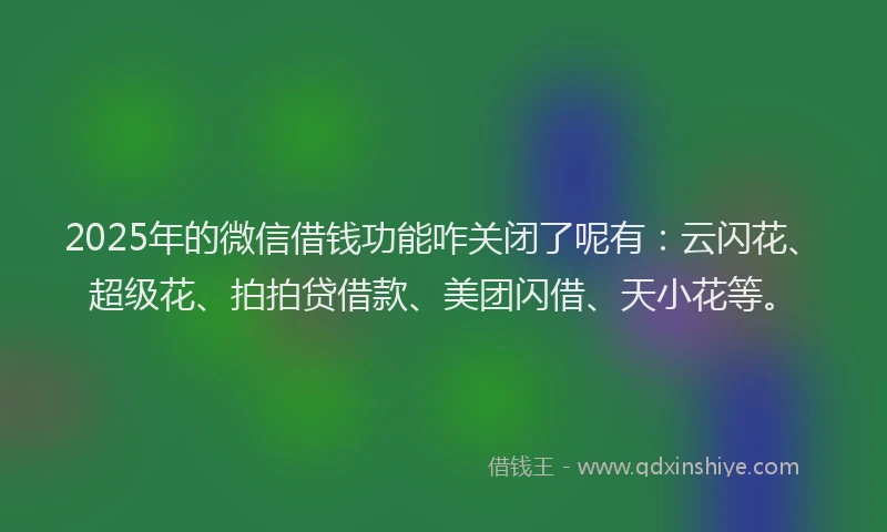 2025年的微信借钱功能咋关闭了呢有：云闪花、超级花、拍拍贷借款、美团闪借、天小花等。