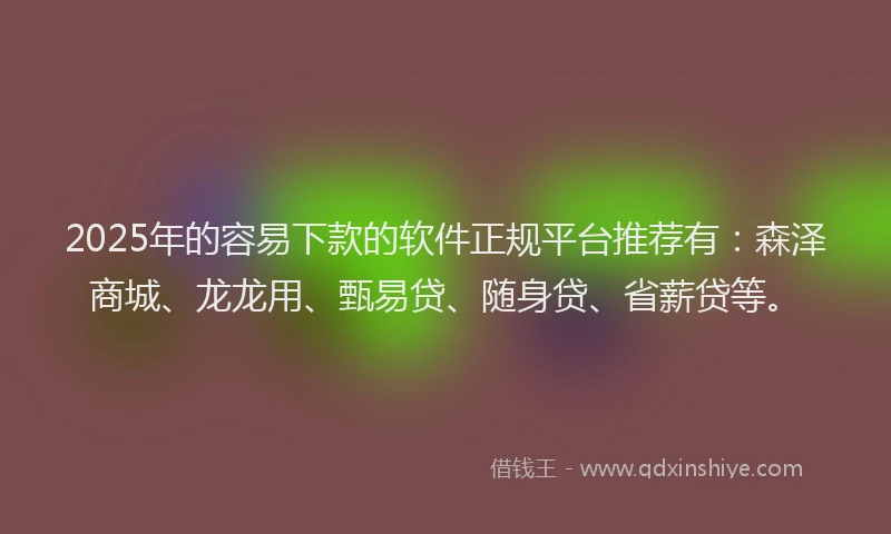 2025年的容易下款的软件正规平台推荐有：森泽商城、龙龙用、甄易贷、随身贷、省薪贷等。
