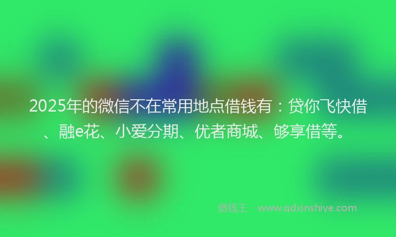 2025年的微信不在常用地点借钱有：贷你飞快借、融e花、小爱分期、优者商城、够享借等。