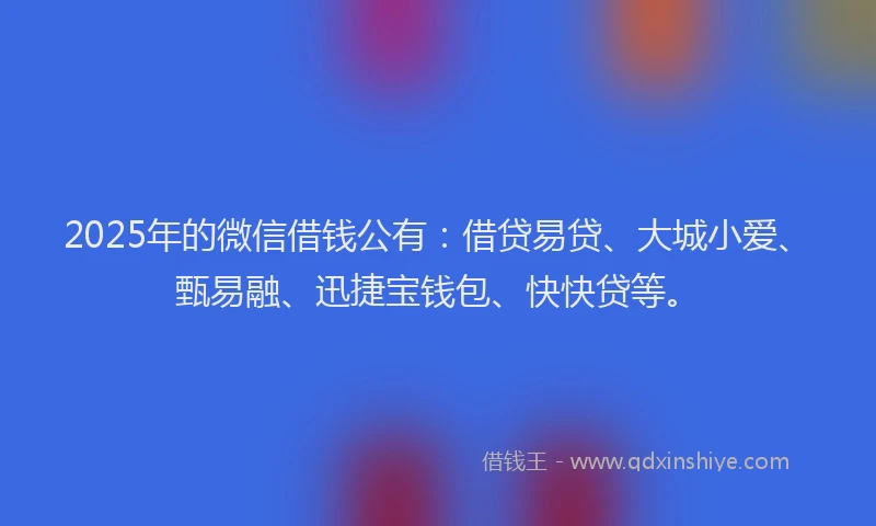 2025年的微信借钱公有：借贷易贷、大城小爱、甄易融、迅捷宝钱包、快快贷等。