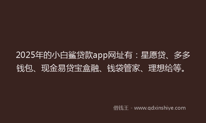 2025年的小白鲨贷款app网址有：星愿贷、多多钱包、现金易贷宝盒融、钱袋管家、理想给等。