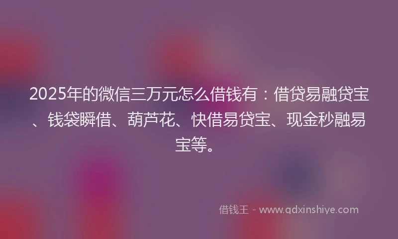 2025年的微信三万元怎么借钱有：借贷易融贷宝、钱袋瞬借、葫芦花、快借易贷宝、现金秒融易宝等。