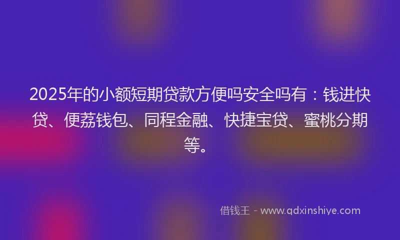 2025年的小额短期贷款方便吗安全吗有：钱进快贷、便荔钱包、同程金融、快捷宝贷、蜜桃分期等。