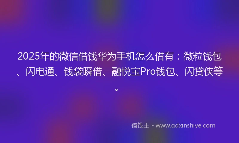 2025年的微信借钱华为手机怎么借有：微粒钱包、闪电通、钱袋瞬借、融悦宝Pro钱包、闪贷侠等。