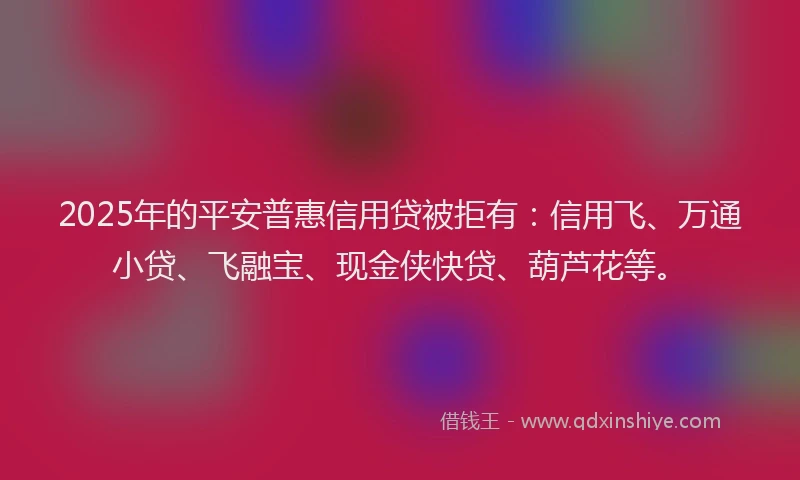 2025年的平安普惠信用贷被拒有：信用飞、万通小贷、飞融宝、现金侠快贷、葫芦花等。