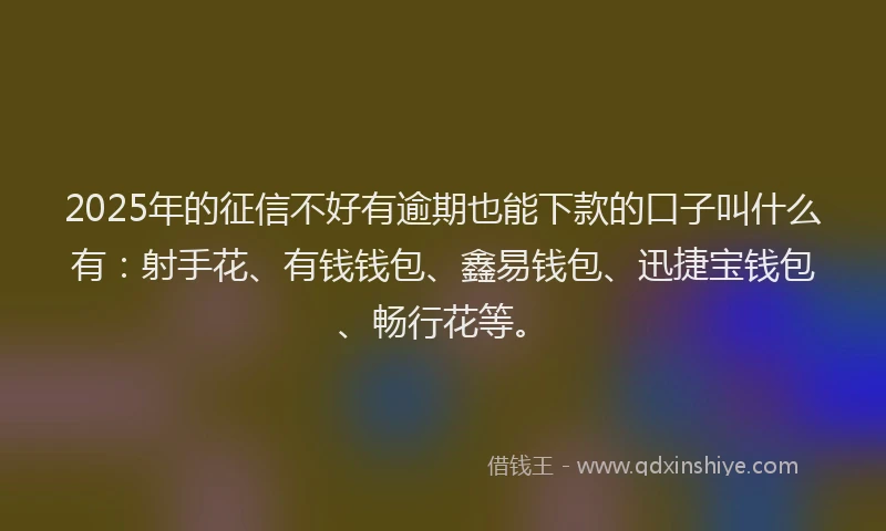 2025年的征信不好有逾期也能下款的口子叫什么有：射手花、有钱钱包、鑫易钱包、迅捷宝钱包、畅行花等。