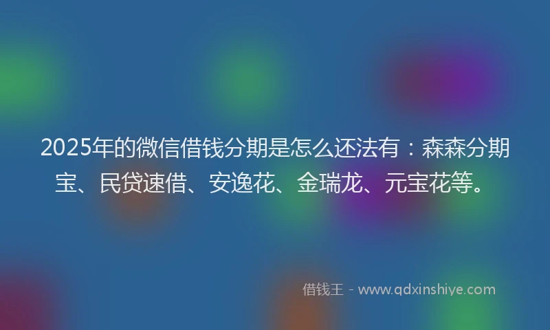 2025年的微信借钱分期是怎么还法有：森森分期宝、民贷速借、安逸花、金瑞龙、元宝花等。