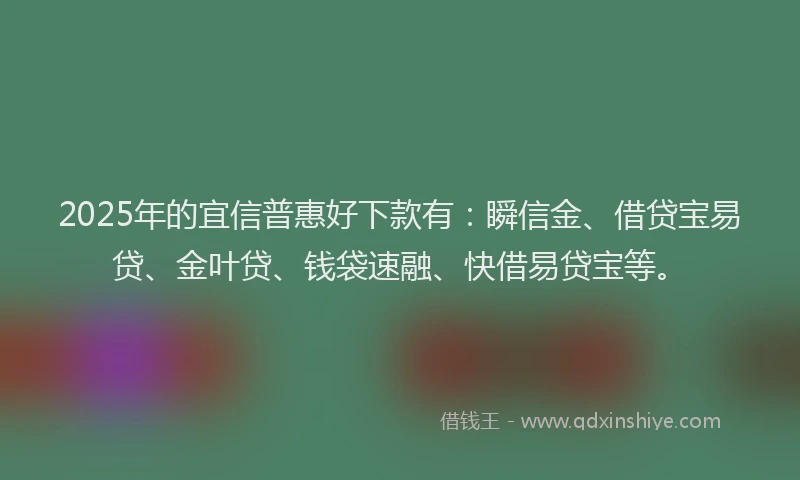 2025年的宜信普惠好下款有：瞬信金、借贷宝易贷、金叶贷、钱袋速融、快借易贷宝等。