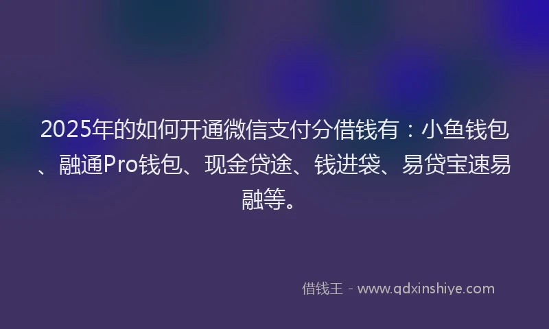 2025年的如何开通微信支付分借钱有：小鱼钱包、融通Pro钱包、现金贷途、钱进袋、易贷宝速易融等。