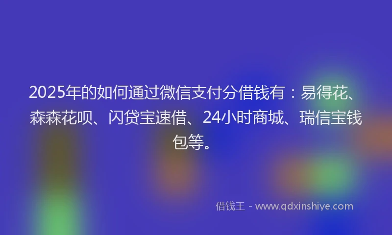 2025年的如何通过微信支付分借钱有：易得花、森森花呗、闪贷宝速借、24小时商城、瑞信宝钱包等。