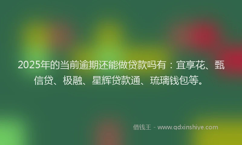 2025年的当前逾期还能做贷款吗有：宜享花、甄信贷、极融、星辉贷款通、琉璃钱包等。