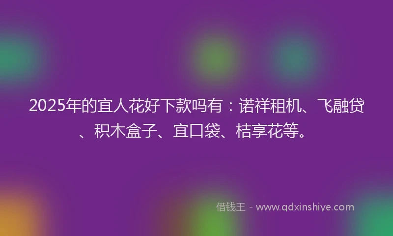 2025年的宜人花好下款吗有：诺祥租机、飞融贷、积木盒子、宜口袋、桔享花等。