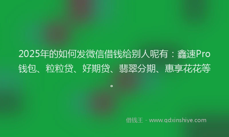 2025年的如何发微信借钱给别人呢有：鑫速Pro钱包、粒粒贷、好期贷、翡翠分期、惠享花花等。