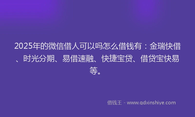 2025年的微信借人可以吗怎么借钱有：金瑞快借、时光分期、易借速融、快捷宝贷、借贷宝快易等。