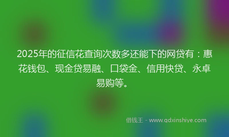 2025年的征信花查询次数多还能下的网贷有：惠花钱包、现金贷易融、口袋金、信用快贷、永卓易购等。